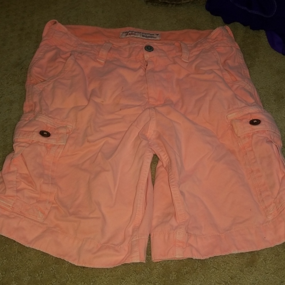 American eagle neon pink cargo shorts